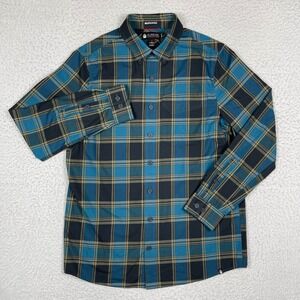 Alaskan Hardgear Button Down Shirt Mens L Tall Blue Plaid Slim Untucked Outdoor